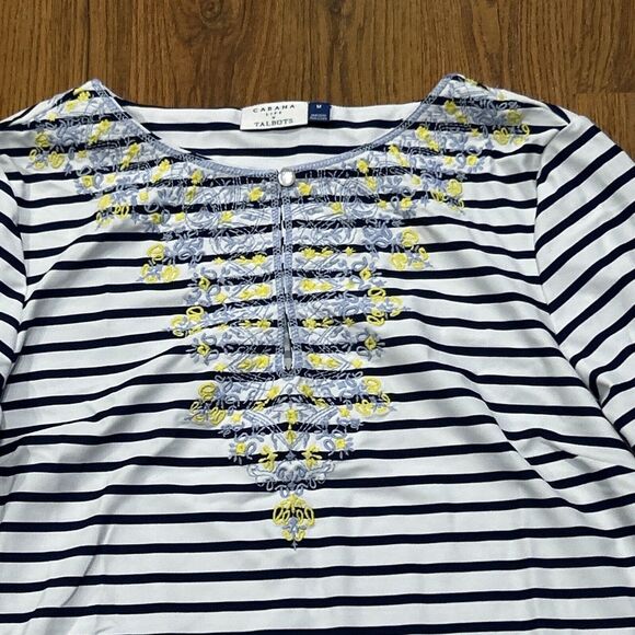 Cabana Life x Talbots Dress Medium Blue White Jersey Cover Up UPF50 Embroidered - Picture 2 of 6